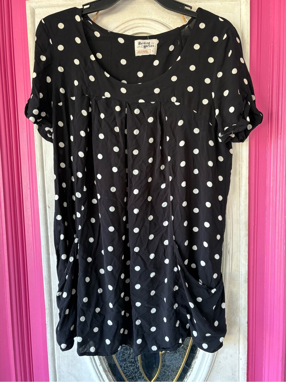 HOLDING HORSES Black and White Polka Dot Tunic